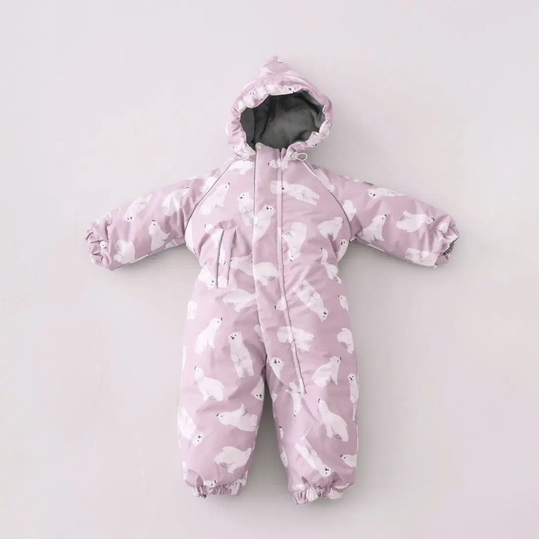 Комбинезон KiDi kids Белый мишка зимний, мембрана, розовый 24, 74-80 см