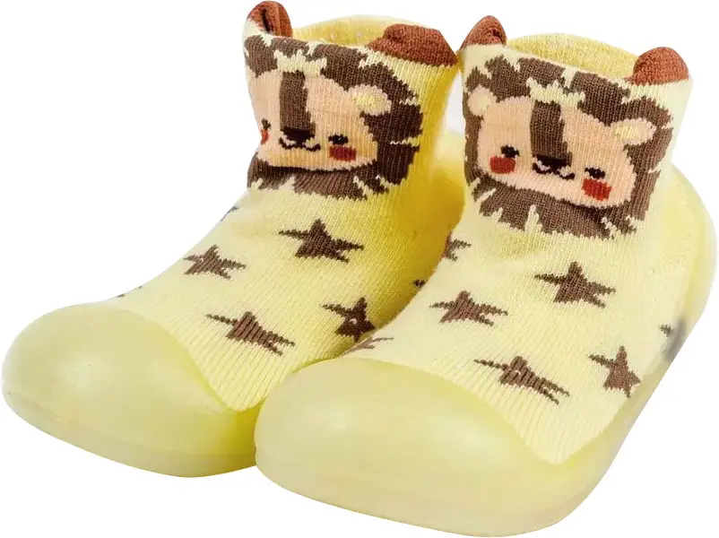 Ботиночки носочки детские Amarobaby First Step Animals желтые, с дышащей подошвой, размер 23