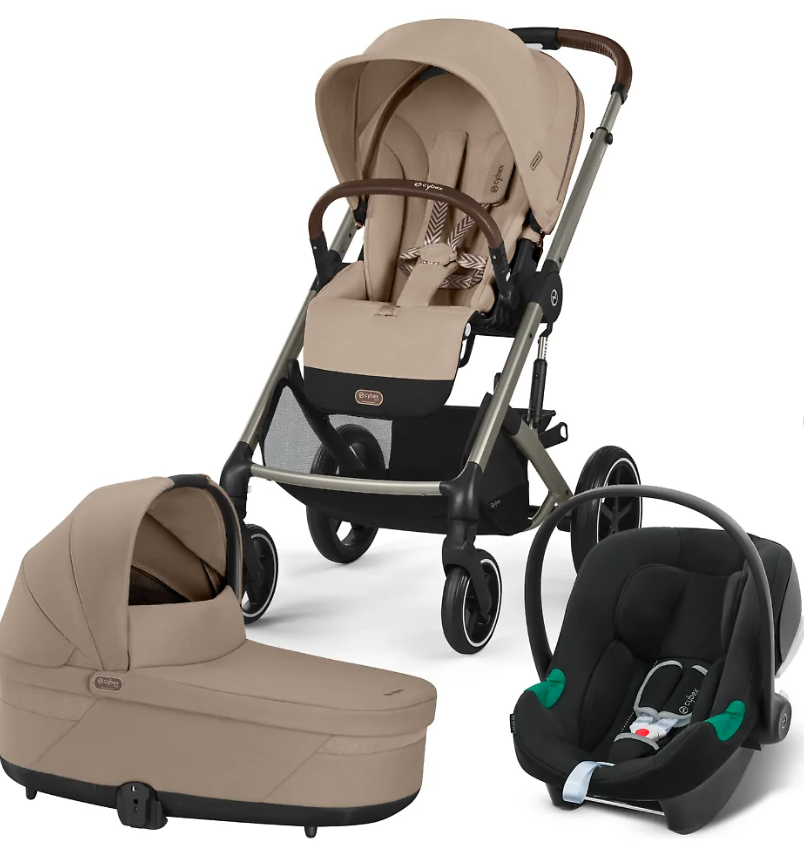 Детская коляска Cybex Balios S Lux TPE 3 в 1 цвет Almond Beige в комплекте со спальным блоком Cot S, автокреслом Aton B2 i-Size, дождевиками и адаптерами 2шт