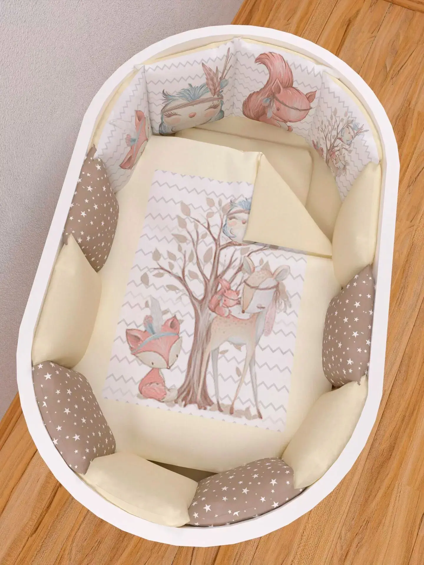 Комплект в кроватку AmaroBaby Forest Friends 17 предметов: 5+12 подушек бортиков, бежевый