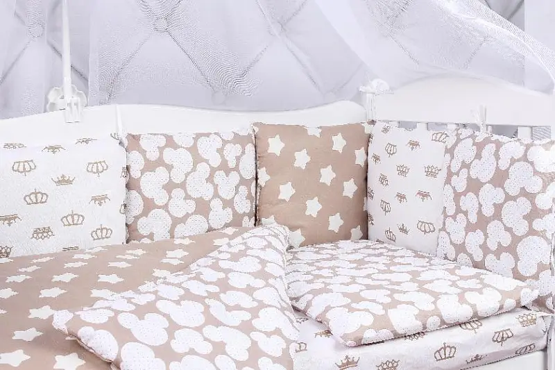 Бортик в кроватку 12 подушек-бортиков AmaroBaby Soft коричневый, бязь
