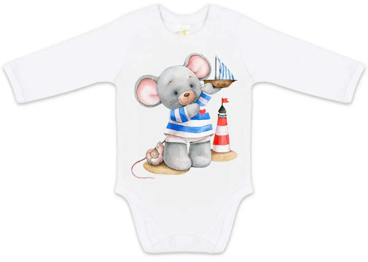Боди с длинным рукавом Luxury Baby Мышонок с корабликом 56 белый