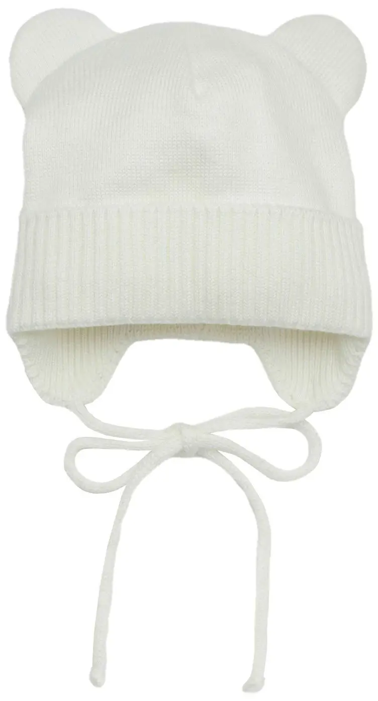 Шапка детская вязаная AmaroBaby Pure Love Bear, молочный, демисезонная, с подкладом, размер 38-40