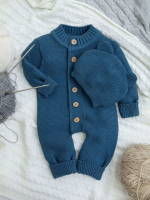 Фотография товара Комбинезон детский Amarobaby Pure Love с шапочкой, вязаный, джинс 56