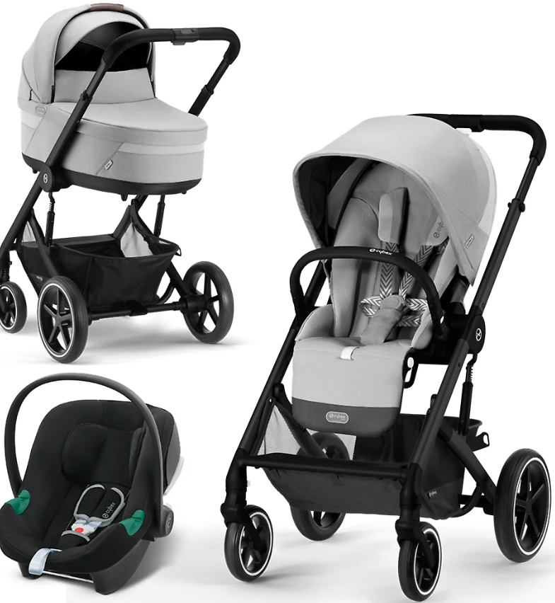 Детская коляска Cybex Balios S Lux BLK 3 в 1 цвет Lava Grey в комплекте со спальным блоком Cot S, автокреслом Aton B2 i-Size, дождевиком и адаптерами 2шт