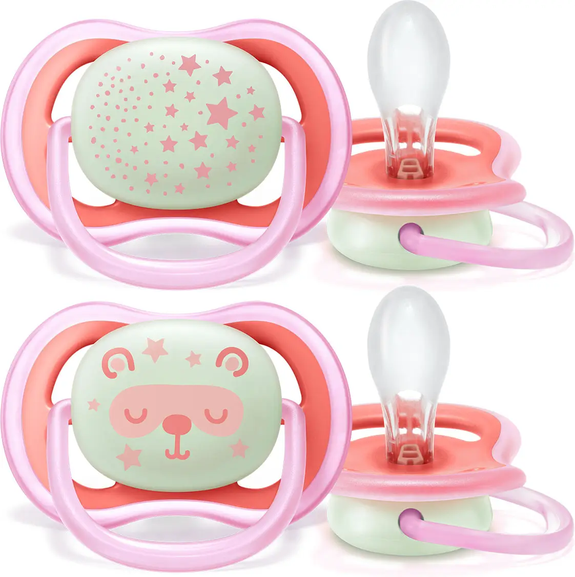Philips Avent Ultra Air Пустышка силикон ночная Звезда/сова, 2 шт, 0 мес.
