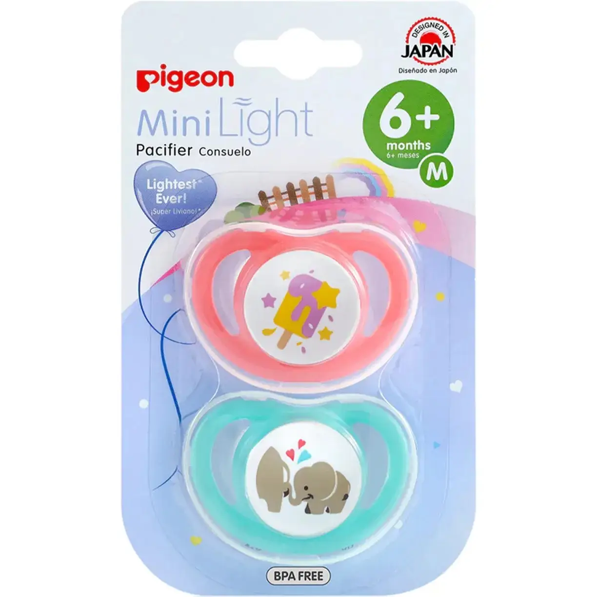 Пустышки Pigeon MiniLight Эскимо Слоники M с 6месяцев 2шт