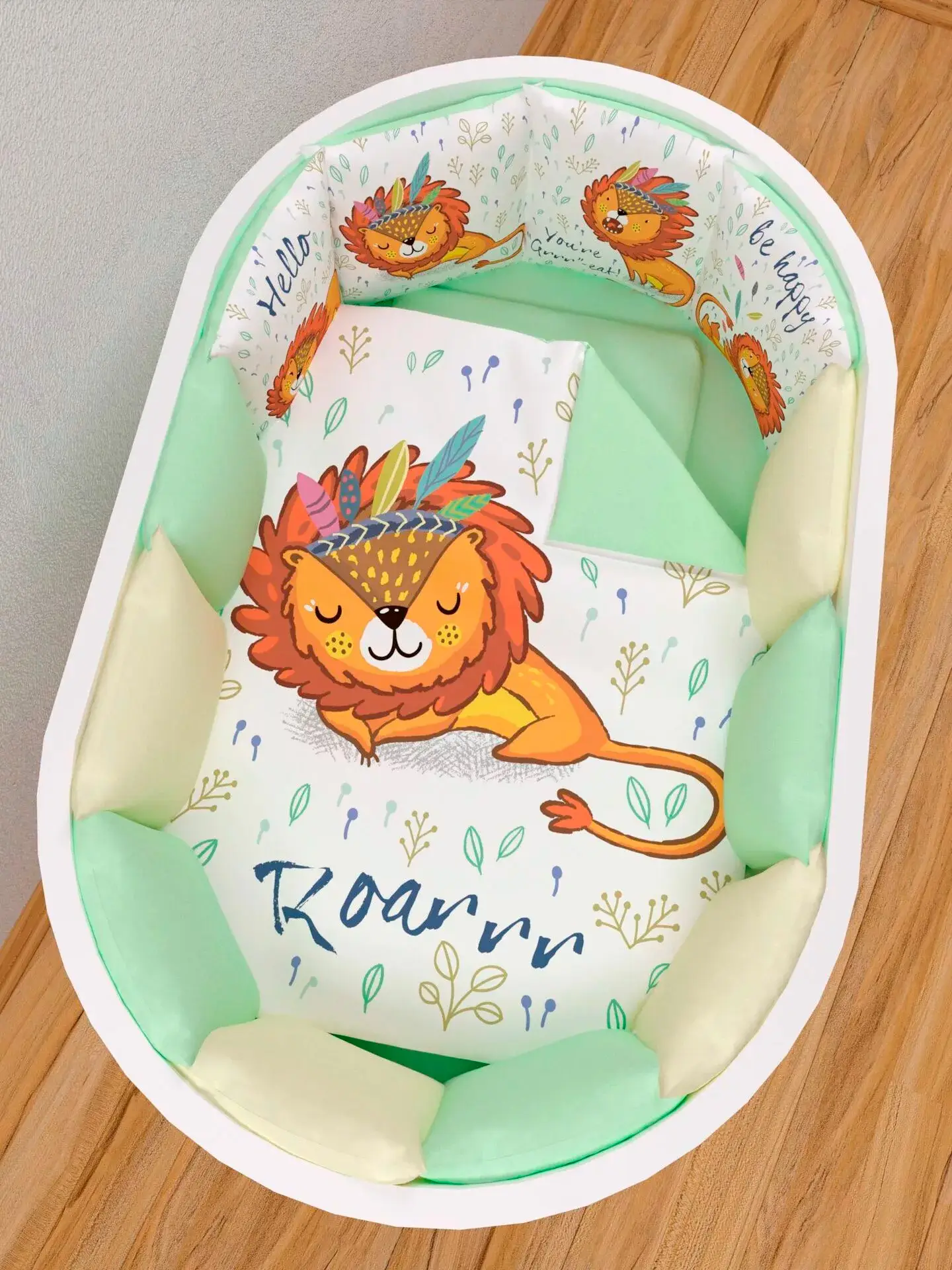 Комплект в кроватку AmaroBaby Baby Lion 17 предметов: 5+12 подушек бортиков, салатовый