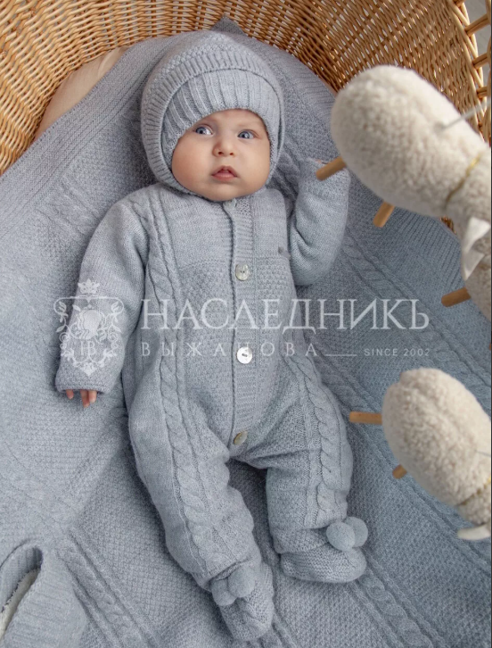 Комплект 3 пр.: комбинезон с кап.+ шапка+ пинетки, цв.экрю (р. 0-3 мес.)