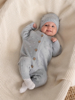 Фотография товара Вязаный комплект Luxury Baby Комбинезон и шапочка серый, 62-68