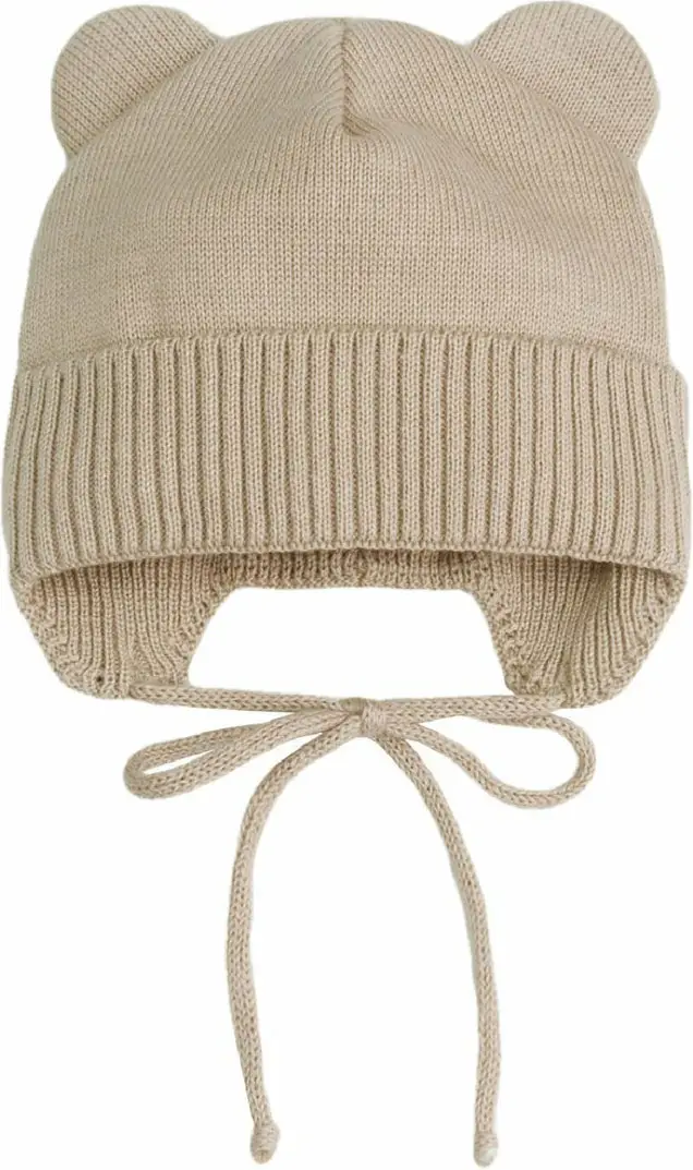 Шапка детская вязаная Amarobaby Pure Love Bear Winter, зимняя, с утеплителем, размер 42-44, бежевая
