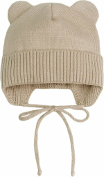 Фотография товара Шапка детская вязаная Amarobaby Pure Love Bear Winter, зимняя, с утеплителем, размер 46-48, бежевая