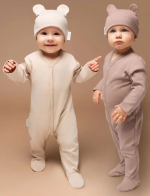 Фотография товара Комплект комбинезонов (слипов) детских с шапочкой Amarobaby Nature, бежевый/коричневый, р.68