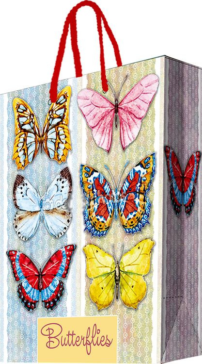Бумажный пакет Тропические бабочки для сувенирной продукцииарт (17,8х22,9х9,8см, с ламинацией)