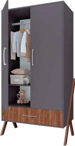 Фотография товара Шкаф двухсекционный Polini kids Porto 3100, с 1 ящиком, графит-дуб крафт