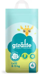 Подгузники Lovular Giraffe L 8-15кг, 52 штуки Подгузники Lovular Giraffe L 8-15кг, 52 штуки