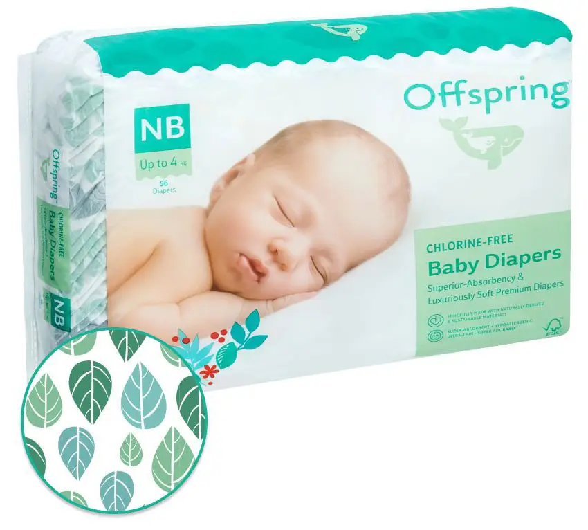 Подгузники Листочки Offspring NB 2-4 кг 56 штук