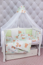 Фотография товара Комплект в кроватку 18 предметов (6+12 подушек-бортиков) AmaroBaby Мишка зелёный