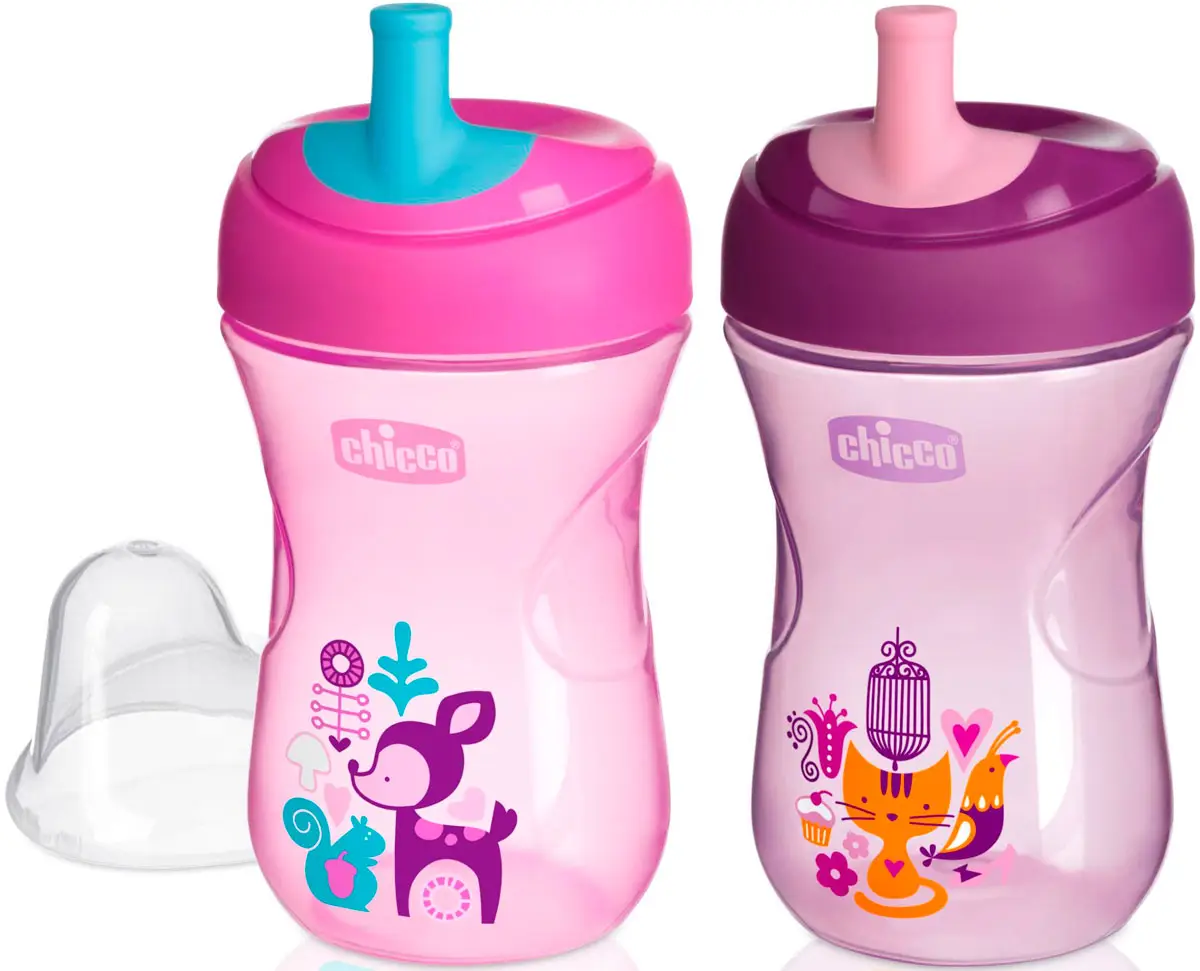 Поильник с трубочкой  Chicco Active Cup 266 мл сереневый/розовый