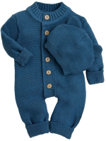Фотография товара Комбинезон детский AmaroBaby Pure Love с шапочкой, вязаный, джинс 74