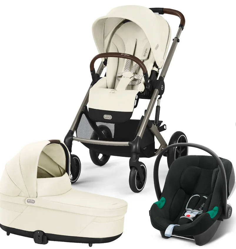 Детская коляска Cybex Balios S Lux TPE 3 в 1 цвет Seashell Beige в комплекте со спальным блоком Cot S, автокреслом Aton B2 i-Size, дождевиками и адаптерами 2шт