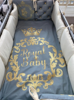 Фотография товара Комплект в кроватку 15 предметов AmaroBaby Exclusive Creative Collection Gold Baby перкаль, серый/б