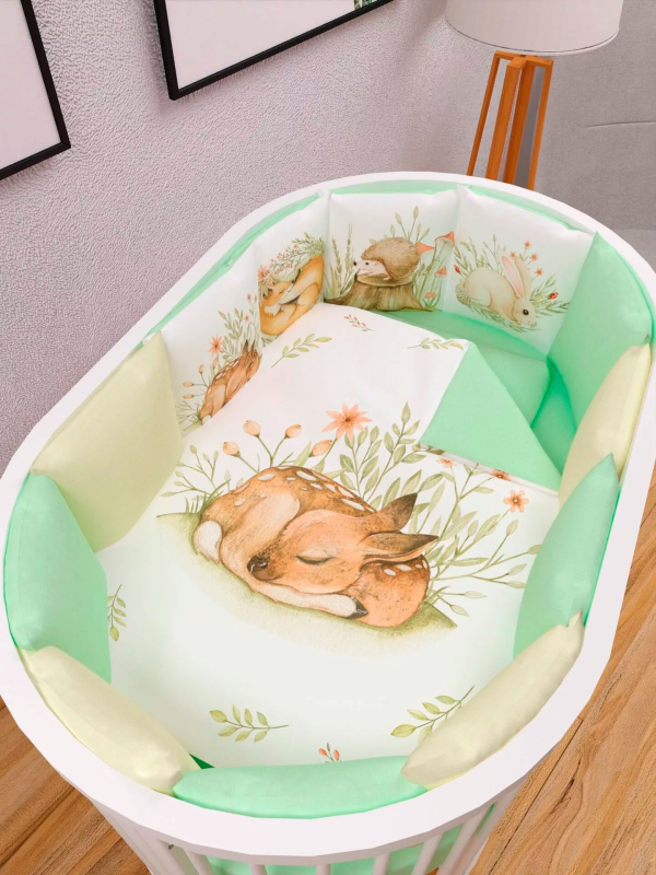 Комплект в кроватку AmaroBaby Sleepy Forest 17 предметов: 5+12 подушек бортиков, салатовый