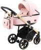 Универсальная коляска BeBe-mobile Bolonia SE (3 в 1) светло-розовая, перфорированная кожа, золотая рама