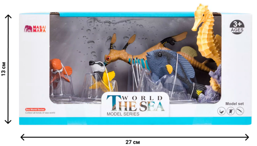 Фигурки игрушки серии Мир морских животных Рыбка-клоун, рыба-лиса, рыбка-хирург, морской конек