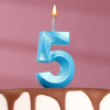 Свеча в торт Страна Карнавалия Грань, цифра 5, голубой металлик, 7,8 см