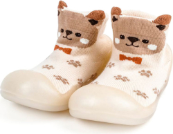 Ботиночки носочки детские Amarobaby First Step Animals бежевые, с дышащей подошвой, размер 23