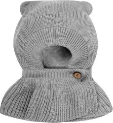 Шапка-шлем детская вязаная Amarobaby Pure Love Warm, размер 38-40, зимняя, с утеплителем, серая