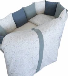 Комплект 6 предметов для овальной и круглой кроватки Lappetti Garden, серо-голубой