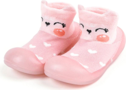 Ботиночки носочки детские Amarobaby First Step Animals розовые, с дышащей подошвой, размер 22