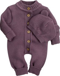 Комбинезон детский AmaroBaby Pure Love с шапочкой, вязаный, фиолетовый 68