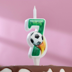 Свеча Страна Карнавалия для торта Футбольная цифра 7 зелёная, 12,5 см