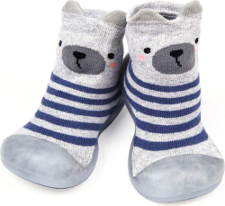 Ботиночки носочки детские Amarobaby First Step Bear серые, размер 23, с дышащей подошвой