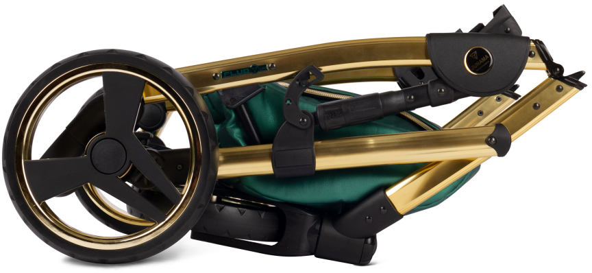 Универсальная коляска Junama Fluo Line (3 в 1) кожа зеленый, короб чёрный, рама золото