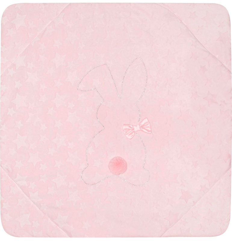 Плед утепленный розовый Luxury Baby Зайчонок со стразами и меховым хвостиком розовый