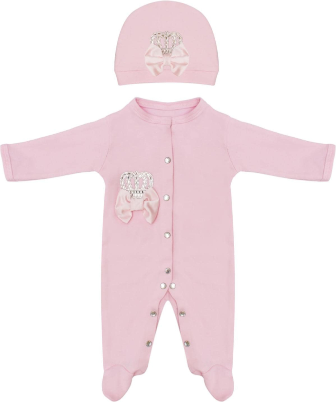 Комплект на выписку 2 предмета Корона Luxury Baby розовая с розовым бантиком, 0 месяцев
