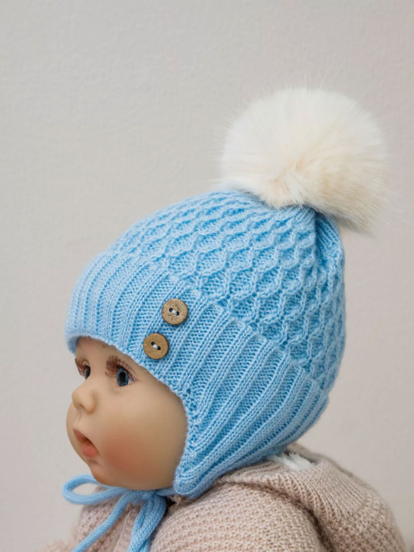 Шапочка детская AmaroBaby Pure Love Wool вязаная, утепленная, голубой, 40-42