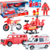 Игровой набор Пожарные, пожарная машина, грузовики, вертолет, мотоцикл