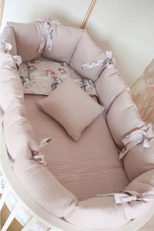 Комплект Peppy в кроватку с универсальными бортиками Vintage пике/сатин цвет пудровый