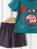 Детский комплект, футболка морская волна и шорты, графит, р. 80, КД467/1-К