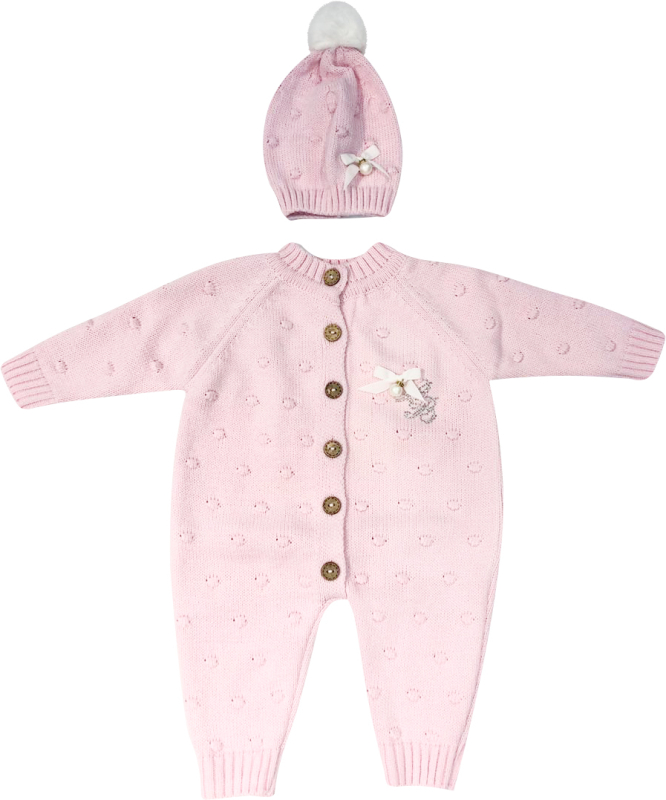 Вязаный комплект Комбинезон и шапочка Luxury Baby розовый 56-62