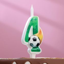 Свеча Страна Карнавалия для торта Футбольная цифра 4 зелёная, 12,5 см