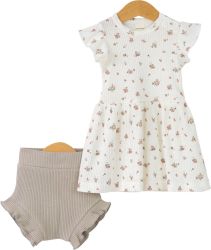 Детский комплект, молочное платье с цветочками и трусы, лапша, р. 74, КД454/1-К