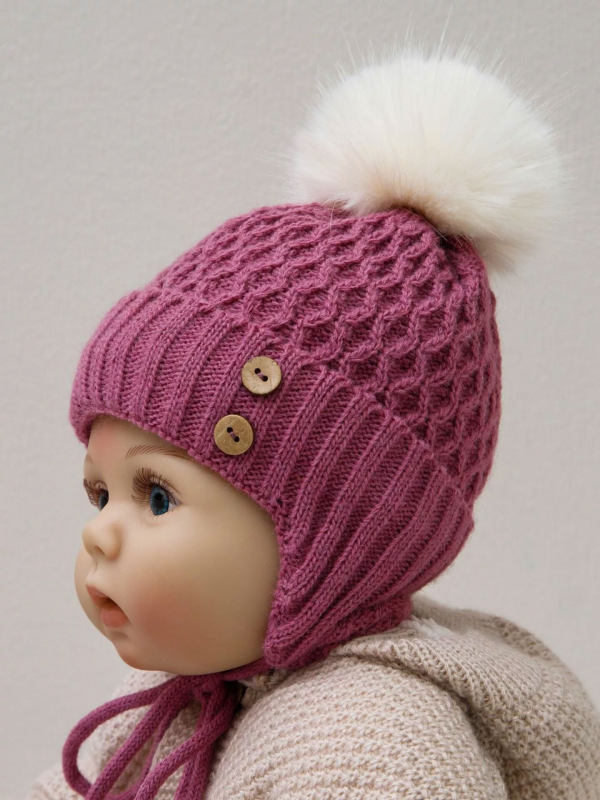 Шапочка детская AmaroBaby Pure Love Wool вязаная, утепленная, розовый, 42-44