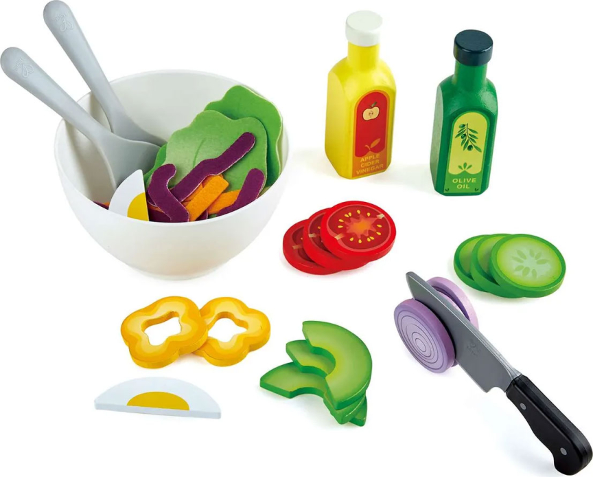 Игрушка Овощной салат Hape, 40 предметов в наборе, игрушечная еда и аксессуары