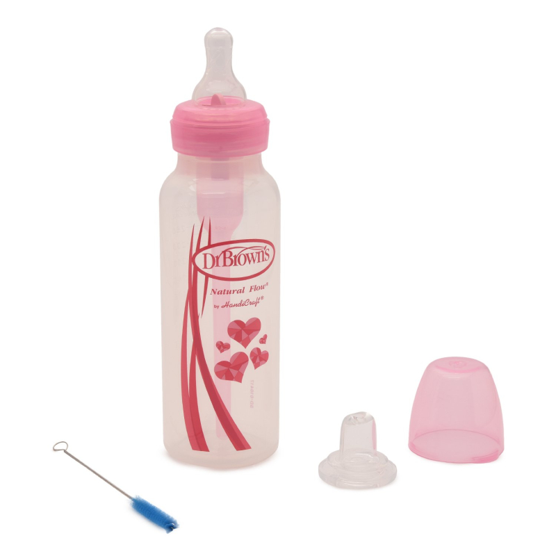 Бутылочка антиколиковая с узким горлышком Dr. Brown's Option 250 мл + соска и носик полипропилен розовый